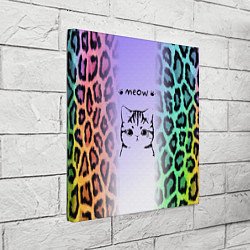 Холст квадратный Котик MEOW на радужном леопарде принт, цвет: 3D-принт — фото 2