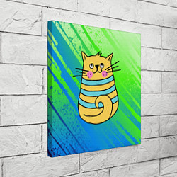 Холст квадратный Желтый кот в зеленую полоску, цвет: 3D-принт — фото 2