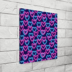 Холст квадратный Неоновые сердца, паттерн, цвет: 3D-принт — фото 2