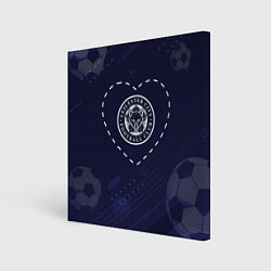 Холст квадратный Лого Leicester City в сердечке на фоне мячей, цвет: 3D-принт