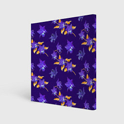 Холст квадратный Цветы Фиолетовые Ирисы На Синем Фоне, цвет: 3D-принт