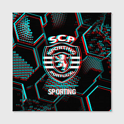 Холст квадратный Sporting FC в стиле Glitch на темном фоне, цвет: 3D-принт — фото 2