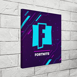 Холст квадратный Символ Fortnite в неоновых цветах на темном фоне, цвет: 3D-принт — фото 2