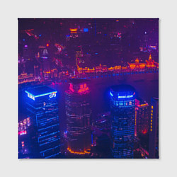 Холст квадратный Неоновый город с высоты - Фиолетовый, цвет: 3D-принт — фото 2
