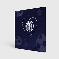 Холст квадратный Лого Inter в сердечке на фоне мячей, цвет: 3D-принт