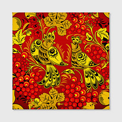 Холст квадратный Хохломская Роспись Две Птици На Красном Фоне, цвет: 3D-принт — фото 2