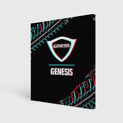 Холст квадратный Значок Genesis в стиле Glitch на темном фоне, цвет: 3D-принт