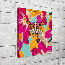Холст квадратный Цветы, бабочка и морда тигра, цвет: 3D-принт — фото 2