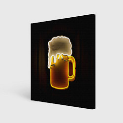 Холст квадратный Неоновое пиво - Жёлтый, цвет: 3D-принт