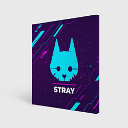 Холст квадратный Символ Stray в неоновых цветах на темном фоне, цвет: 3D-принт