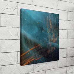 Холст квадратный Абстрактная тёмно-синяя краска с оранжевыми мазкам, цвет: 3D-принт — фото 2