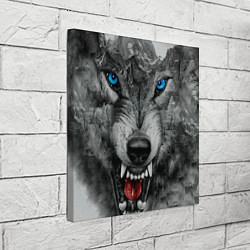 Холст квадратный Агрессивный волк с синими глазами, цвет: 3D-принт — фото 2