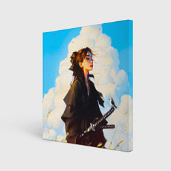 Холст квадратный Девушка самурай и облака, цвет: 3D-принт
