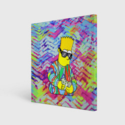 Холст квадратный Барт Симпсон в тёмных очках считает бабло, цвет: 3D-принт