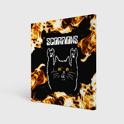 Холст квадратный Scorpions рок кот и огонь, цвет: 3D-принт