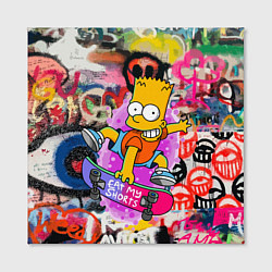 Холст квадратный Скейтбордист Барт Симпсон на фоне стены с граффити, цвет: 3D-принт — фото 2