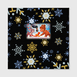 Холст квадратный Новый год мишка и зайчик играют в хоккей, цвет: 3D-принт — фото 2