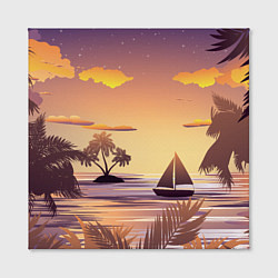 Холст квадратный Лодка в море на закате возле тропических островов, цвет: 3D-принт — фото 2