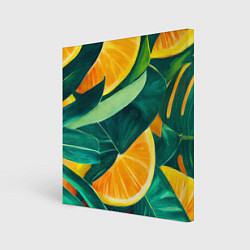 Холст квадратный Листья монстеры и дольки апельсинов, цвет: 3D-принт