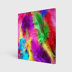 Холст квадратный Яркие разноцветные перья, цвет: 3D-принт