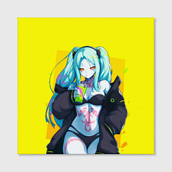 Холст квадратный Ребекка пьет коктель - Киберпанк аниме, цвет: 3D-принт — фото 2