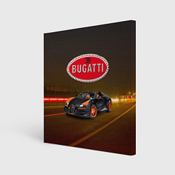 Холст квадратный Bugatti на ночной дороге, цвет: 3D-принт