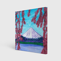 Холст квадратный Цветение сакуры Фудзияма, цвет: 3D-принт