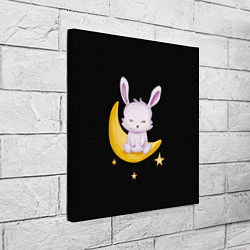 Холст квадратный Крольчонок сидит на месяце на чёрном фоне, цвет: 3D-принт — фото 2