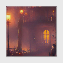 Холст квадратный Викторианский дом и старые фонари с тыквами в пурп, цвет: 3D-принт — фото 2