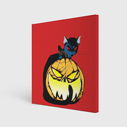 Холст квадратный Halloween - тыква и кот, цвет: 3D-принт