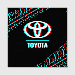Холст квадратный Значок Toyota в стиле glitch на темном фоне, цвет: 3D-принт — фото 2
