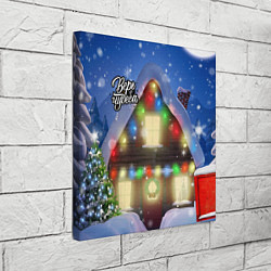 Холст квадратный Праздничный новогодний дом с гирляндами, цвет: 3D-принт — фото 2