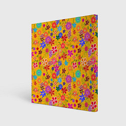 Холст квадратный Нарисованные цветы - орнамент, цвет: 3D-принт