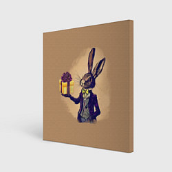 Холст квадратный Кролик в костюме с подарком, цвет: 3D-принт