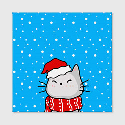 Холст квадратный Снегопад - котик в шапочке, цвет: 3D-принт — фото 2