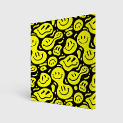Холст квадратный Кислотный желтый смайлик, цвет: 3D-принт