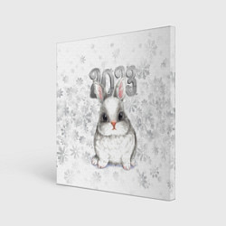 Холст квадратный Белый кролик и снежинки 2023, цвет: 3D-принт