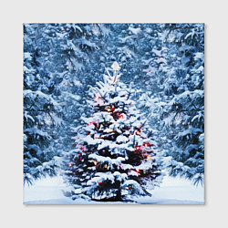 Холст квадратный Новогодняя ёлка в лесу, цвет: 3D-принт — фото 2