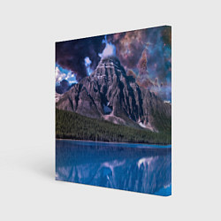 Холст квадратный Горы и лес у озера, цвет: 3D-принт