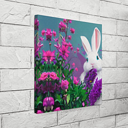 Холст квадратный Голубоглазый кролик в цветах, цвет: 3D-принт — фото 2