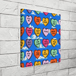 Холст квадратный Валентинки конфетки сердечки с посланиями, цвет: 3D-принт — фото 2