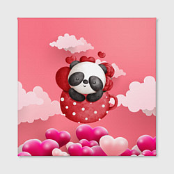 Холст квадратный Панда с сердечками в чашке, цвет: 3D-принт — фото 2