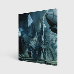 Холст квадратный Сай-фай тёмные горы и корабль, цвет: 3D-принт