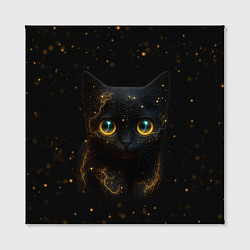Холст квадратный Черный котенок с желтыми глазами - нейросеть, цвет: 3D-принт — фото 2