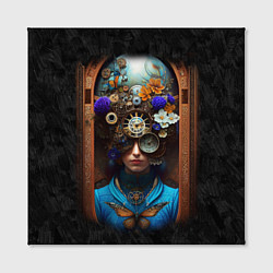 Холст квадратный Женщина с цветами в стиле стимпанк, цвет: 3D-принт — фото 2