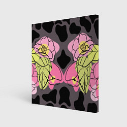 Холст квадратный Леопардовый принт и цветы, цвет: 3D-принт