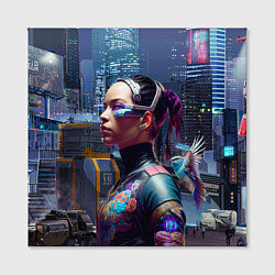 Холст квадратный Cyberpunk - brave girl - neural network, цвет: 3D-принт — фото 2