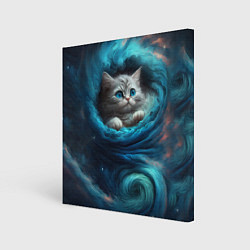 Холст квадратный Котик в звездных облаках, цвет: 3D-принт