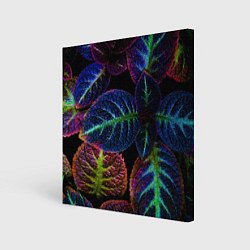 Холст квадратный Неоновые листья растений, цвет: 3D-принт