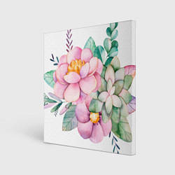 Холст квадратный Пастельные цветы - посередине, цвет: 3D-принт